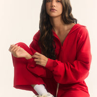 Raw Lounge Oversized Zip Hoodie | Washed Fiery Red