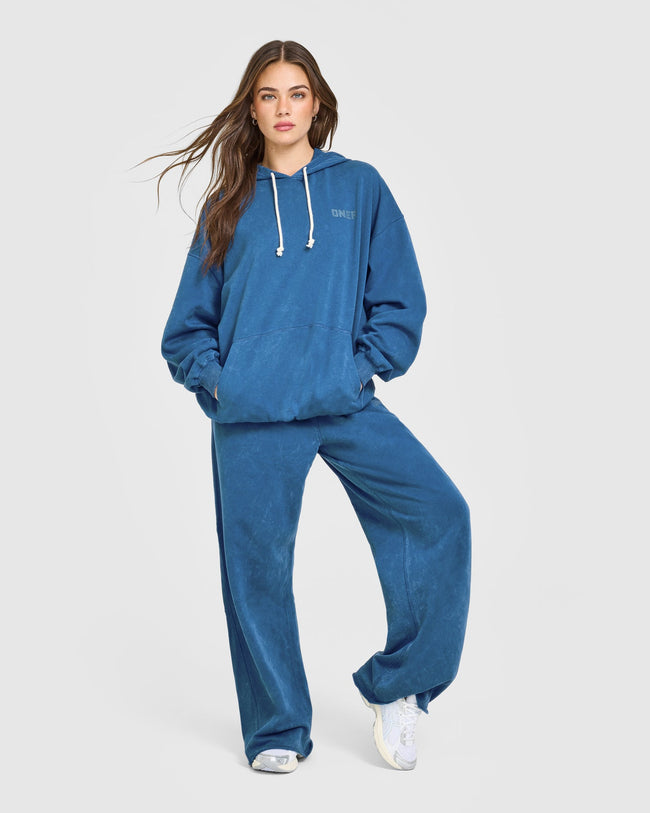 Raw Lounge Wide Leg Joggers | Washed Ocean Blue