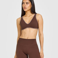 SoftMotion™ Contrast Scoop Back Bralette with White Logo | Espresso Brown
