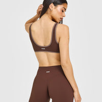 SoftMotion™ Contrast Scoop Back Bralette with White Logo | Espresso Brown
