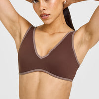 SoftMotion™ Contrast Scoop Back Bralette with White Logo | Espresso Brown