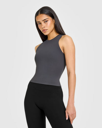 SoftMotion™ High Neck Mid Vest with White Logo | Coal