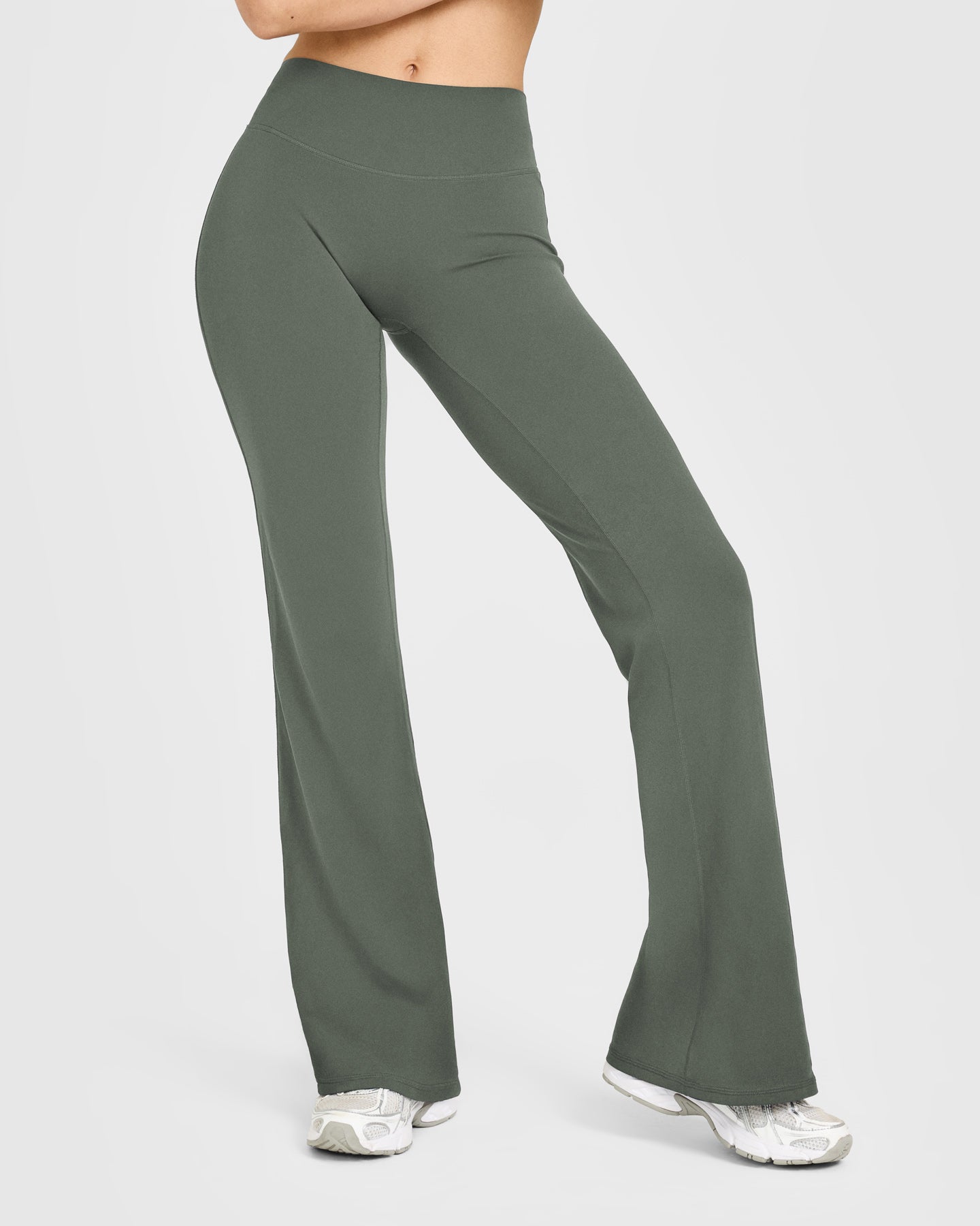 SoftMotion™ Flared Pants with White Logo | Dark Khaki