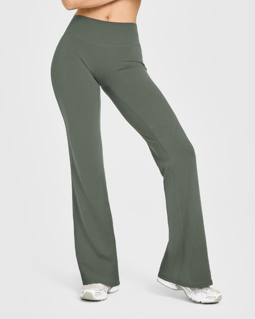 SoftMotion™ Flared Pants with White Logo | Dark Khaki