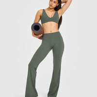 SoftMotion™ Flared Pants with White Logo | Dark Khaki