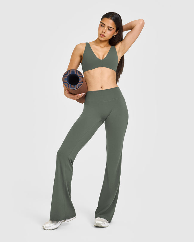 SoftMotion™ Flared Pants with White Logo | Dark Khaki