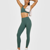 SoftMotion™ High Waisted Leggings with White Logo | Iced Green