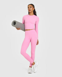 SoftMotion™ High Waisted Leggings with White Logo | Rose Pink