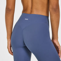 SoftMotion™ High Waisted Leggings with White Logo | Slate Blue