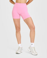 SoftMotion™ High Waisted Shorts 6" with White Logo | Rose Pink