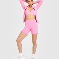 SoftMotion™ High Waisted Shorts 6" with White Logo | Rose Pink