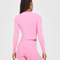 SoftMotion™ Long Sleeve Mid Top with White Logo | Rose Pink