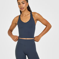 SoftMotion™ Racer Back Mid Vest with Built in Bra Shelf with White Logo | True Blue