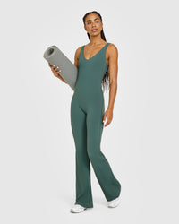 SoftMotion™ Scoop Back Flared All In One Long with White Logo | Iced Green