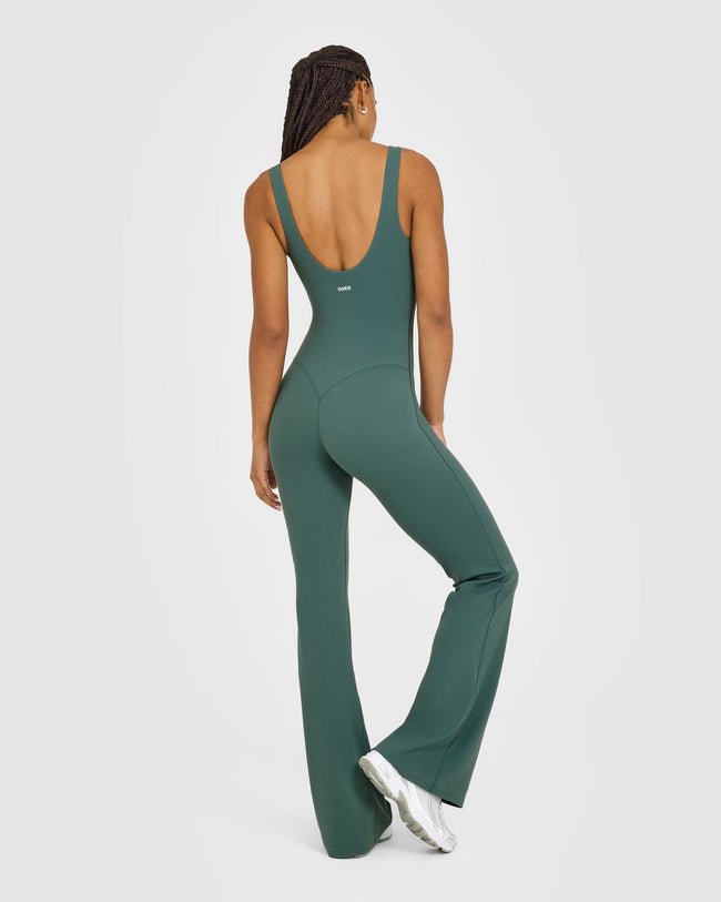 SoftMotion™ Scoop Back Flared All In One Long with White Logo | Iced Green