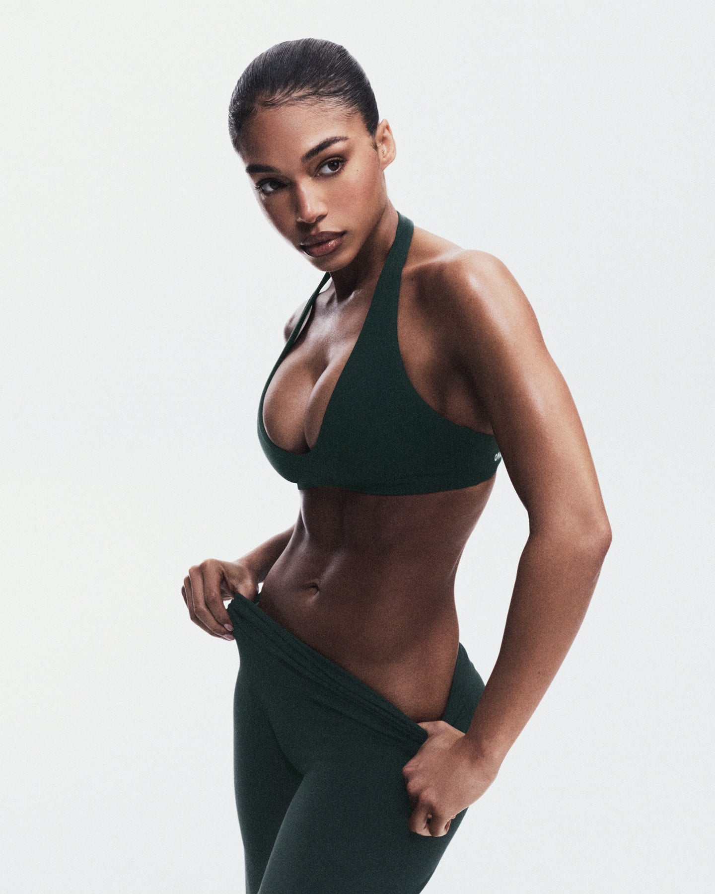 SoftMotion™ Minimal Halter Neck Bralette with Gray Logo | Emerald Noir