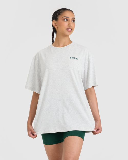 Oner Modal Classic Oversized Lightweight T-Shirt with Printed Logo | Light Grey Marl