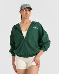 Lightweight Zip Through Hoodie with Printed Logo | Racing Green