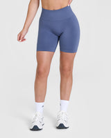Effortless Seamless Shorts with White Logo | Slate Blue