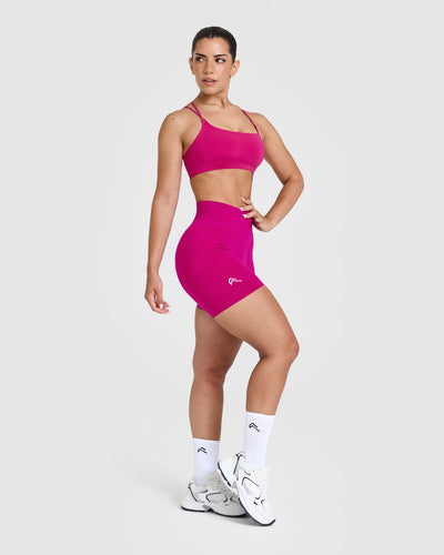 EffortlessLift™ Seamless Shorts with White Logo | Fuchsia