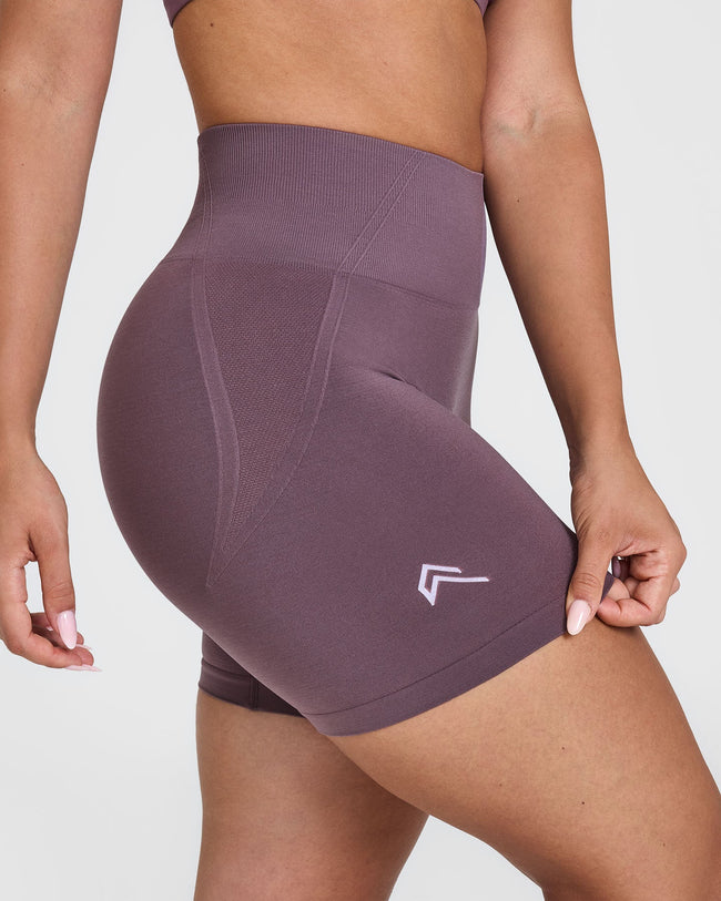 EffortlessLift™ Seamless Shorts with White Logo | Vintage Purple