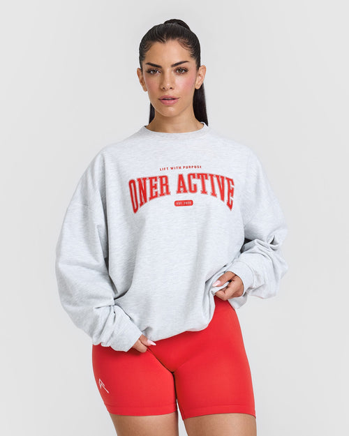 Oner Modal Lightweight Sweatshirt with Red Graphic | Light Grey Marl