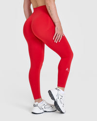 EffortlessLift™ Seamless Leggings with White Logo | Muscle Mommy Red