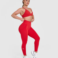 EffortlessLift™ Seamless Leggings with White Logo | Muscle Mommy Red