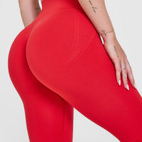 EffortlessLift™ Seamless Leggings with White Logo | Muscle Mommy Red