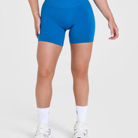EffortlessLift™ Seamless Shorts with White Logo | Retro Blue
