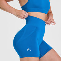 EffortlessLift™ Seamless Shorts with White Logo | Retro Blue
