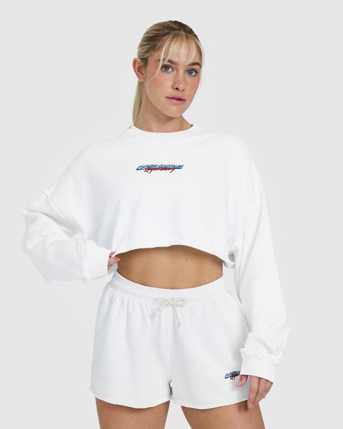 Oner Modal Raw Lounge Crop Sweatshirt with Graphic | White