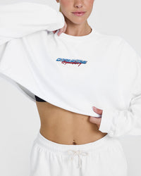 Raw Lounge Crop Sweatshirt with Graphic | White