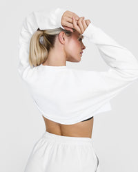 Raw Lounge Crop Sweatshirt with Graphic | White