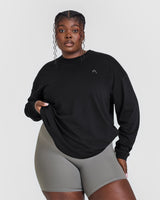 Classic Oversized Lightweight Long Sleeve Top | Black