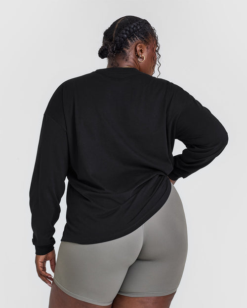 Classic Oversized Lightweight Long Sleeve Top | Black