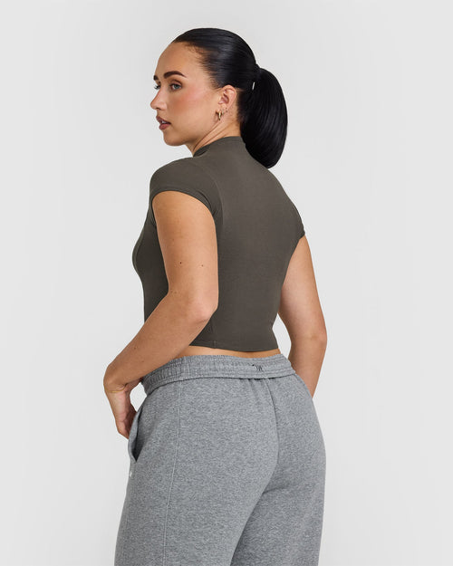 Mellow™ Rib Mid Mock Neck T-Shirt | Deep Taupe