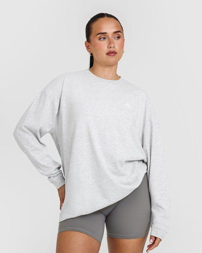 Classic Oversized Lightweight Long Sleeve Top | Light Grey Marl