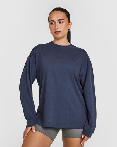 Classic Oversized Lightweight Long Sleeve Top | True Blue