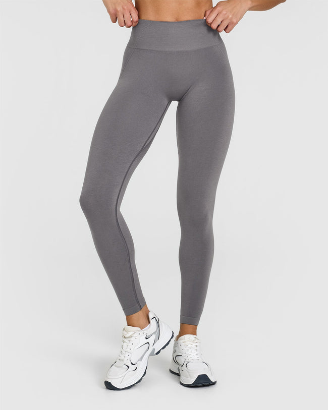 EffortlessLift™ Seamless Leggings with White Logo | Ash Gray