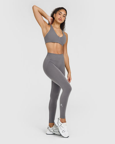 EffortlessLift™ Seamless Leggings with White Logo | Ash Gray