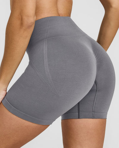EffortlessLift™ Seamless Shorts with White Logo | Ash Gray