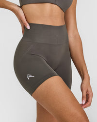 EffortlessLift™ Seamless Shorts with White Logo | Deep Taupe