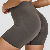 EffortlessLift™ Seamless Shorts with White Logo | Deep Taupe