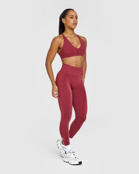 EffortlessLift™ Seamless Leggings with White Logo | Burnt Cherry