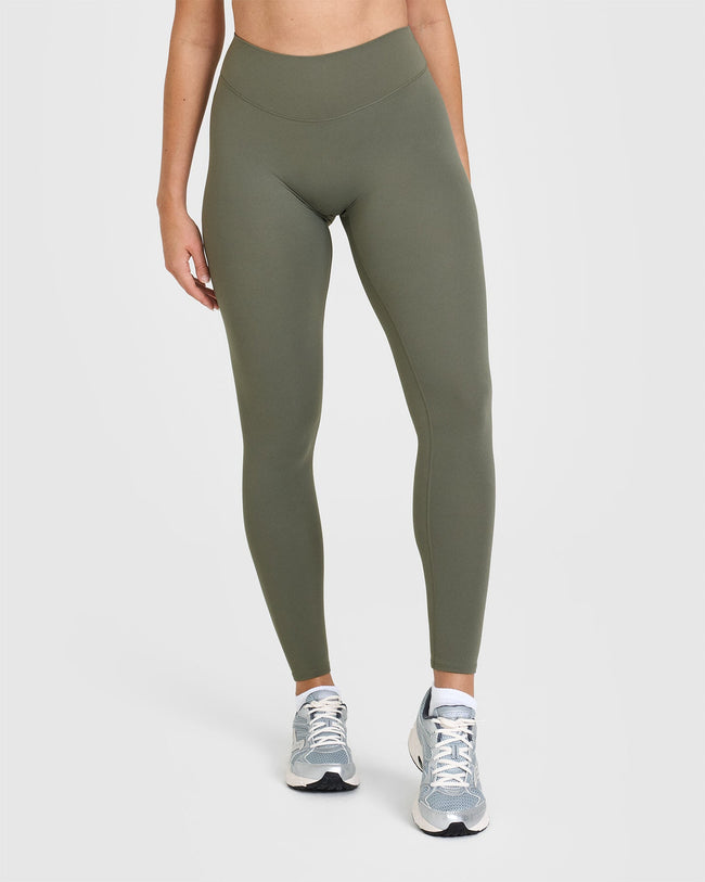 SoftMotion™ Leggings with White Logo | Alpine Green