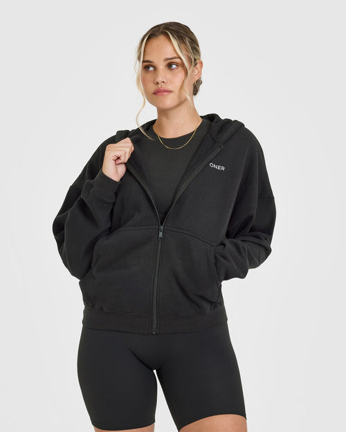 Oversized Black Zip Up Hoodie - Stripped Back | Oner Active US