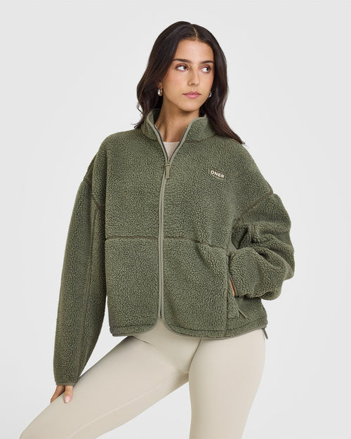 Oner Modal Zip Through Fleece Jacket | Alpine Green