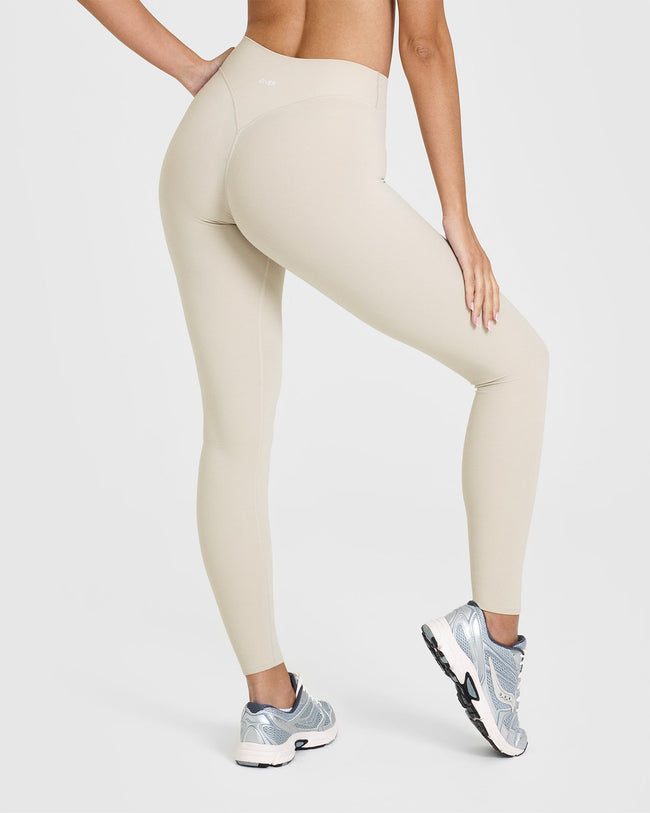 SoftMotion™ Leggings with White Logo | Sand