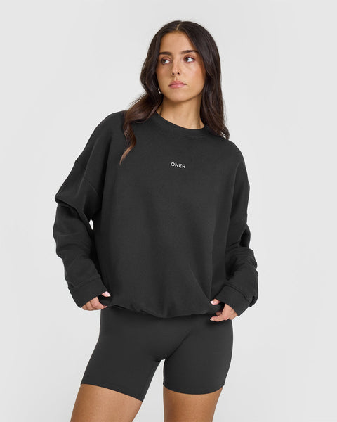 Women's Black Crew Neck Sweatshirt Oversize | Oner Active US